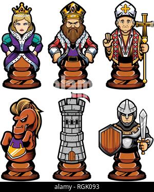 Schachfiguren Maskottchen-Set Stock Vektor