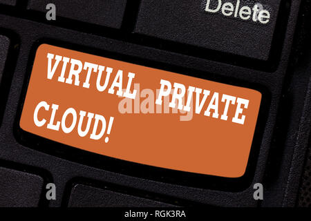 Wort schreiben Text Virtuelle Private Cloud. Business Konzept für konfigurierbare Pool von gemeinsam genutzten Ressourcen Taste der Tastatur Absicht zu erstellen berechnen Stockfoto
