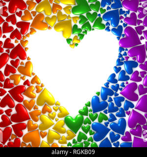 Hintergrund der Herzen in den Farben des Regenbogens - 3D-Rendering Stockfoto