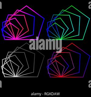Abstrakte Logo aus den Konturen der Pentagone unterschiedlicher Größe und Farbverlauf Stock Vektor