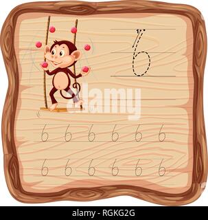 Nummer Sechs tracing Arbeitsblätter Abbildung Stock Vektor