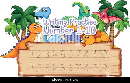 Schreiben Praxis Abbildung Nummer Eins zu Zehn Stock Vektor