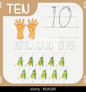 10 Anzahl tracing Arbeitsblätter Abbildung Stock Vektor