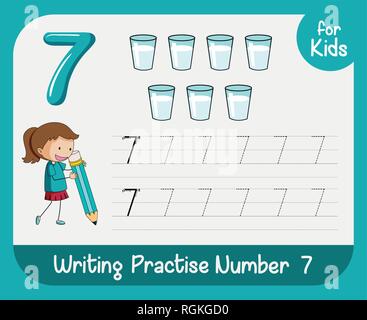 Nummer sieben tracing Arbeitsblätter Abbildung Stock Vektor