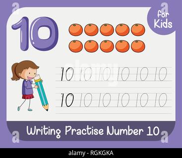 10 Anzahl tracing Arbeitsblätter Abbildung Stock Vektor