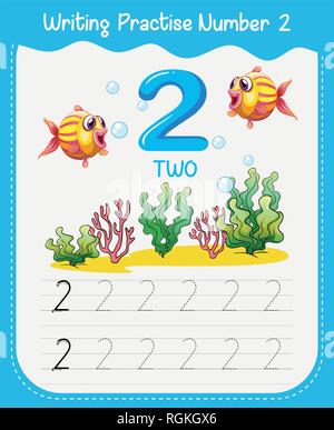 Nummer zwei tracing Arbeitsblätter Abbildung Stock Vektor