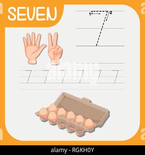 Nummer sieben tracing Arbeitsblätter Abbildung Stock Vektor