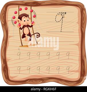 Nummer neun tracing Arbeitsblätter Abbildung Stock Vektor