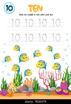 10 Anzahl tracing Arbeitsblätter Abbildung Stock Vektor