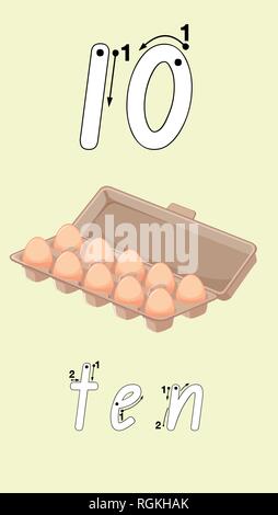 Leitfaden für die Zahl zehn Abbildung schreiben Stock Vektor