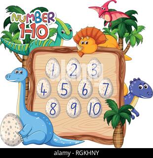 Die Anzahl ein Dinosaurier Thema Abbildung 10 Stock Vektor