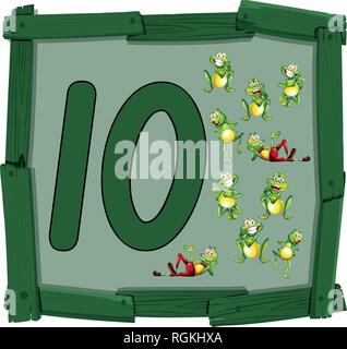 10 Frosch auf Holz- Banner Abbildung Stock Vektor