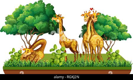 Gruppe von Giraffen in der Natur Abbildung Stock Vektor