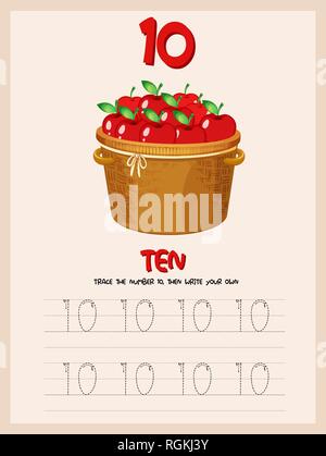 10 Anzahl tracing Arbeitsblätter Abbildung Stock Vektor