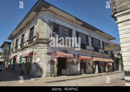 Historische gepflasterten Calle Crisologo, Vigan, Ilocos Sur, Philippinen Stockfoto