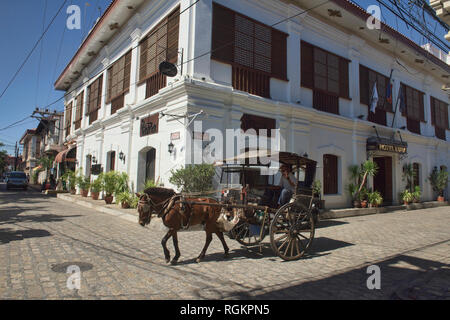 Kalesa Pferdekutsche im historischen Vigan, Ilocos Sur, Philippinen Stockfoto