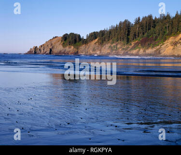 USA, Oregon, Oswald West State Park, am frühen Morgen Licht am Kap Falcon und kurze Sand Strand. Stockfoto