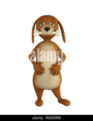 Cartoon niedlichen Hund mit einem weißen Knochen auf weißem Hintergrund. 3D-Rendering Stockfoto