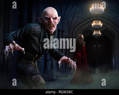 Vampire Szene 3D-Darstellung Stockfoto