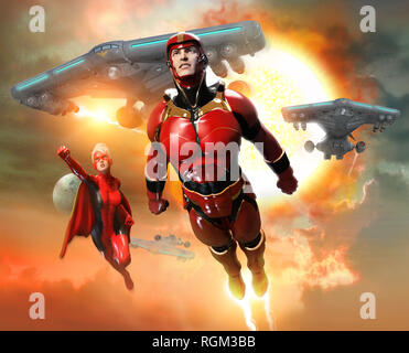 Super Heroes Szene 3D-Darstellung Stockfoto