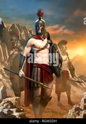 Spartan warrior Szene 3D-Darstellung Stockfoto