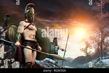 Spartan warrior Szene 3D-Darstellung Stockfoto