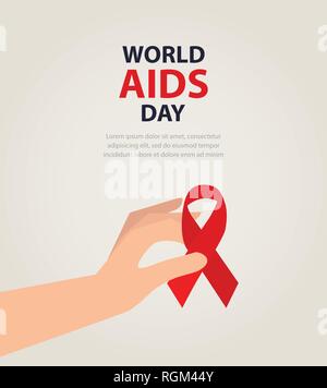 Gesundheitswesen und Medizin Konzept. weibliche Hände halten roten AIDS Awareness Ribbon Stock Vektor