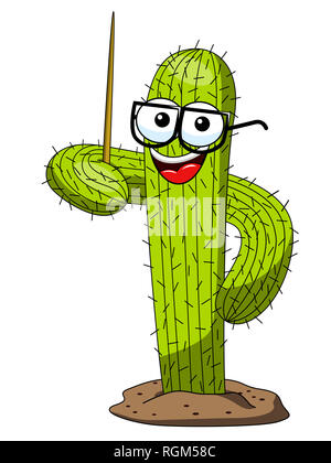 Cactus cartoon lustige Zeichen vektor Lehrer stick Nerd isoliert auf weißem Stockfoto