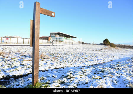 Brighton UK 30. Januar 2019 - Ein schneebedecktes Brighton racecourse am frühen Morgen, als mehr Schnee und Frost sind für den Südosten von England morgen Kredit Prognose: Simon Dack/Alamy leben Nachrichten Stockfoto
