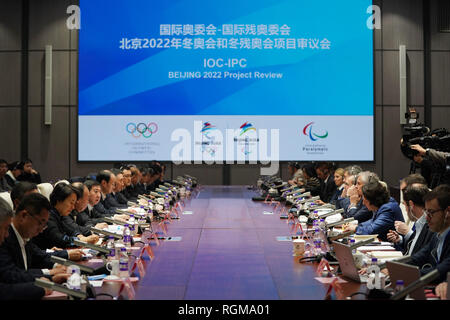 Peking, China. 30 Jan, 2019. Das Bild am 31.01.30, 2019 zeigt die allgemeine Ansicht des IOC-IPC-Peking 2022 Project Review in Peking, der Hauptstadt von China. Credit: Ju Huanzong/Xinhua/Alamy leben Nachrichten Stockfoto