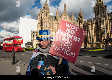 London, Großbritannien. 30. Januar 2019. Steve Bray von sodem (Stand der Missachtung der Europäischen Bewegung) Proteste gegen Brexit außerhalb der Häuser des Parlaments am Tag nach MPs einen Vorschlag für Theresa kann unterstützt, Premierminister Ihr Brexit Abkommen neu zu verhandeln. Credit: Stephen Chung/Alamy leben Nachrichten Stockfoto