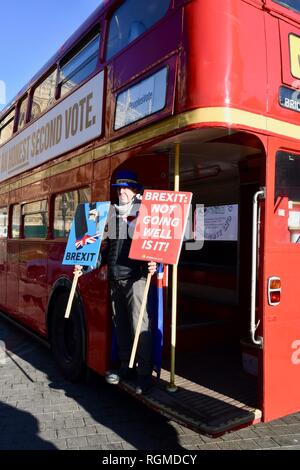 London, Großbritannien. 30. Januar, 2019. PeoplesVote, Red London Bus, Houses of Parliament, London.UK Credit: michael Melia/Alamy leben Nachrichten Stockfoto