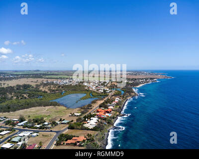 Antenne der Küstengebiete der Gemeinschaft der Innes Park an der Coral Coast in der Nähe von Bundaberg Queensland Australien Stockfoto