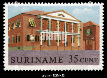 Briefmarke, die aus Suriname in die historischen Gebäude in der Serie 1961 Stockfoto