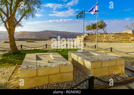 Sde Boker, Israel - Januar 17, 2019: Das Grab und Gedenkstätte von Ben Gurion und seine Frau, in Sde Boker, der Wüste Negev im Süden Israels Stockfoto