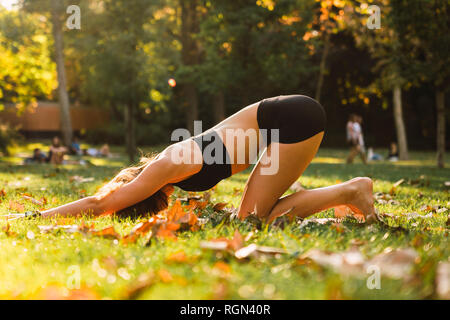 Passen junge Frau Yoga in einem Park Stockfoto