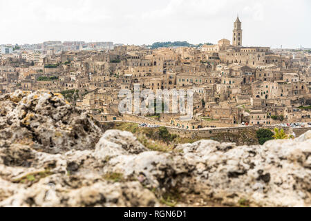 Italien, Basilicata, Potenza, Stadtbild und historische Höhlenbehausungen, Sassi di Matera Stockfoto