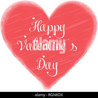 Happy Valentine's Day Grußkartenvorlage mit Typografie Text in Rot Herzform mit Schriftzug, auf weißem Hintergrund. Stock Vektor