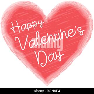 Happy Valentine's Day Grußkartenvorlage mit Typografie Text in Rot Herzform mit Schriftzug, auf weißem Hintergrund. Stock Vektor