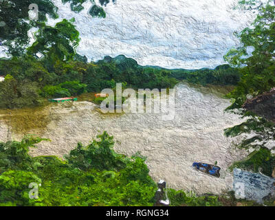 Natur See Wald, Öl Gemälde Bild Stockfoto
