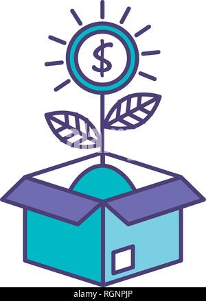 Münzen Bargeld mit Blätter Pflanzen in Feld Stock Vektor