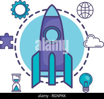 Raketenwerfer mit set Business Icons Stock Vektor