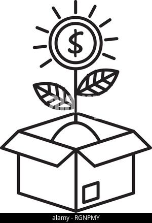 Münzen Bargeld mit Blätter Pflanzen in Feld Stock Vektor