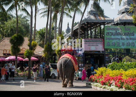 Der Eintrag bei der Nong Nooch Tropical Garden in der Nähe der Stadt Pattaya in der Provinz Chonburi in Thailand. Thailand, Pattaya, November 2018 Stockfoto