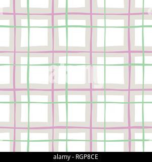 Pastellfarben Hand-Drawn Plaid Vektor nahtlose Muster. Whimsical Modern Classic Tartan Hintergrund. Cute Geo perfekt für Textilien, Schreibwaren. Stock Vektor
