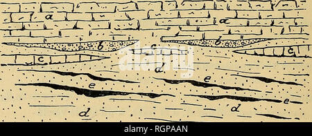 . Bulletin de la SociÃ©tÃ© gÃ©ologique de France. Geologie. J^*. V.-pSÃ¢^'*Ã ¯^! Vrt'''^'Ã®'^^^^^^^^^^^^^^^^^^/Fe:); - &Amp; .. I1 J-^ ggfe I-fT' - r - r yaÂ "" = à 4 g>^7 Ich/> '/?////^//pirr -.- - - r.- -. Ich Abb. 4. Â Coupé suivant La Ligne a-b-c du plan d! A, p, y Coupes dans l'ancienne marniÃ¨re du Vouast (lieu dit Les Vignettes Â" Â"). Ich, Couche sableuse Blanche; 2-3, Sofas Ã S. voiiastensis M.-C, L. rustica Desh; 4, Calcaire À S. perditus: 5, Alternances de marnes Blanches, Grises et brunes; 6-10, Couches supÃ©rieures du Vouast avec Marnes et calcaires Ã CycLostoma Mumia, au Sommet. L'ensem Stockfoto