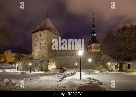Winter Nacht in Tallinn, Estland. Stockfoto