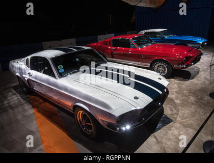 DETROIT, MI/USA - Januar 14, 2019: 1967, 1968 und 1969 Ford Shelby Cobra GT500 Mustang Auto auf der North American International Auto Show (NAIAS). Stockfoto