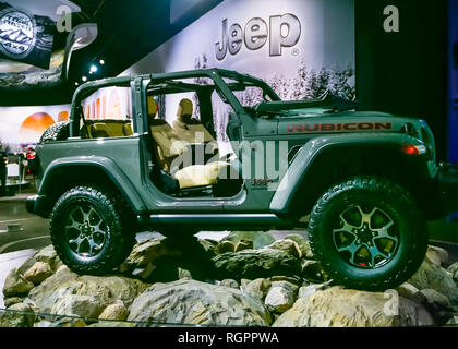 DETROIT, MI/USA - Januar 15, 2019: 2019 Jeep Wrangler Rubicon SUV auf der North American International Auto Show (NAIAS). Stockfoto