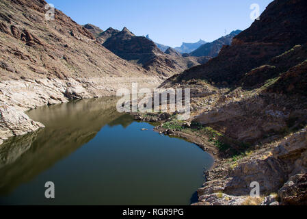 Behälter Draufsicht Dam-Presa Del Parralillo, 53 m, Gran Canaria, Spanien Stockfoto